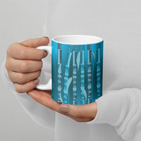 Personalised Fiji Language Week Sugarcane Masi Ceramic Mug Blue Tapa Tribal Pattern