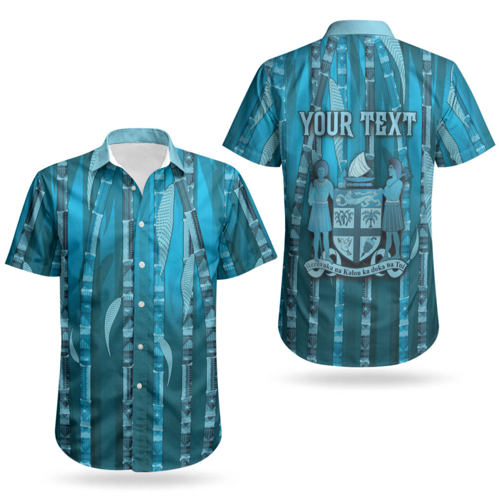 Personalised Fiji Language Week Sugarcane Masi Couples Matching Summer Maxi Dress and Hawaiian Shirt Blue Tapa Tribal Pattern