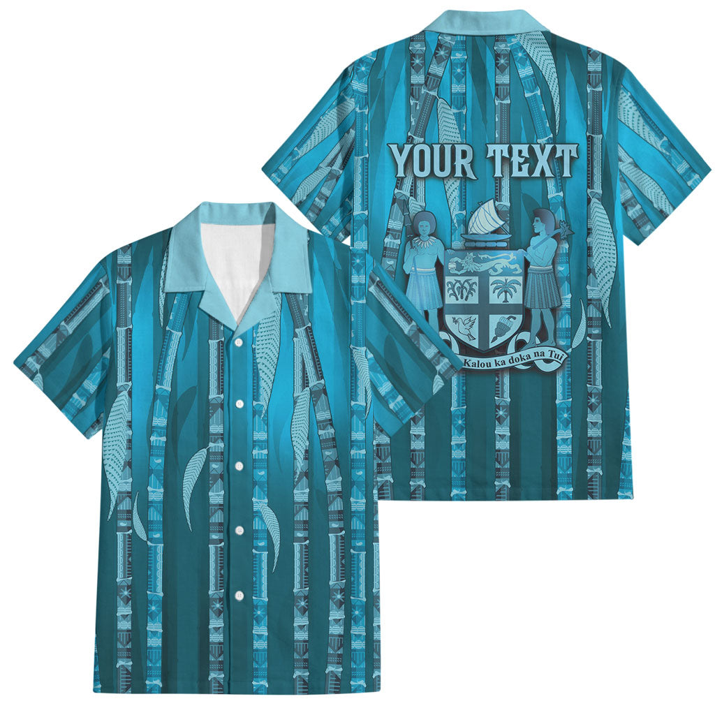 Personalised Fiji Language Week Sugarcane Masi Family Matching Mermaid Dress and Hawaiian Shirt Blue Tapa Tribal Pattern
