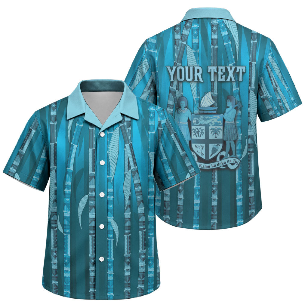 Personalised Fiji Language Week Sugarcane Masi Family Matching Short Sleeve Bodycon Dress and Hawaiian Shirt Blue Tapa Tribal Pattern