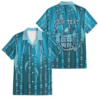 Personalised Fiji Language Week Sugarcane Masi Family Matching Summer Maxi Dress and Hawaiian Shirt Blue Tapa Tribal Pattern