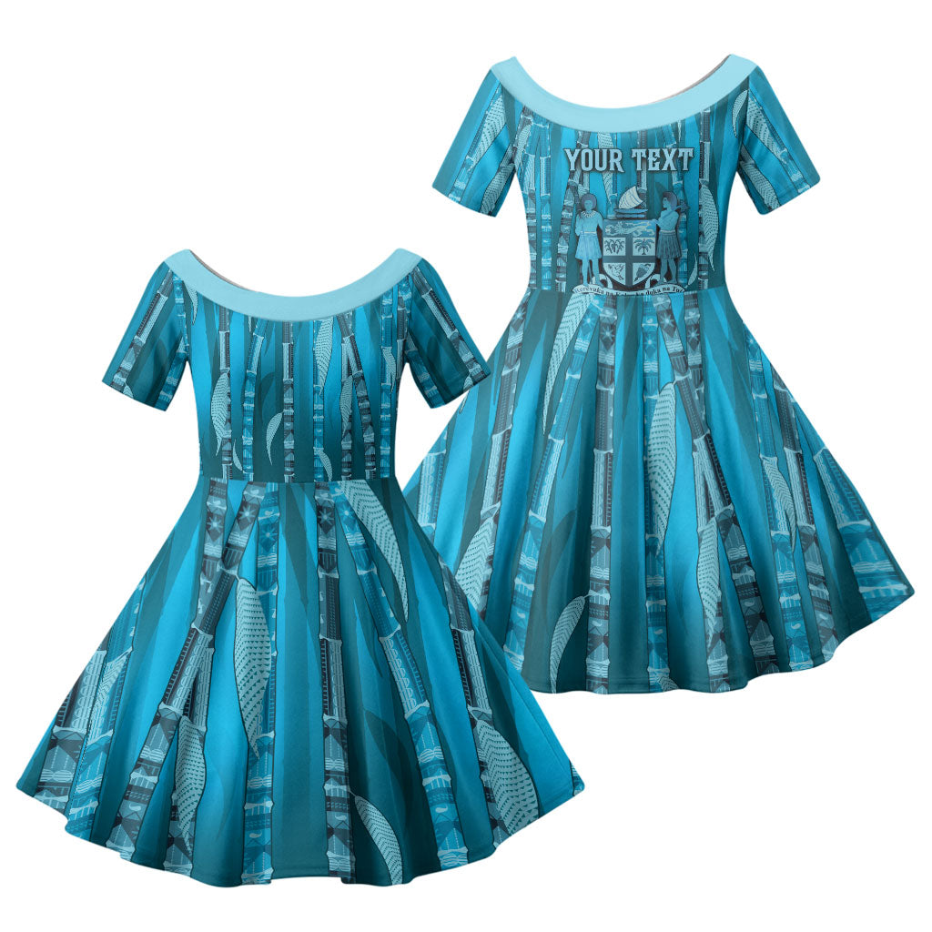 Personalised Fiji Language Week Sugarcane Masi Family Matching Tank Maxi Dress and Hawaiian Shirt Blue Tapa Tribal Pattern