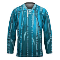 Personalised Fiji Language Week Sugarcane Masi Hockey Jersey Blue Tapa Tribal Pattern