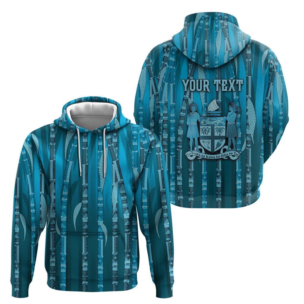 Personalised Fiji Language Week Sugarcane Masi Hoodie Blue Tapa Tribal Pattern