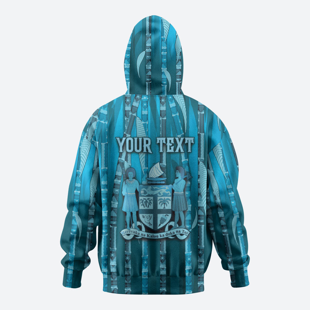 Personalised Fiji Language Week Sugarcane Masi Hoodie Blue Tapa Tribal Pattern