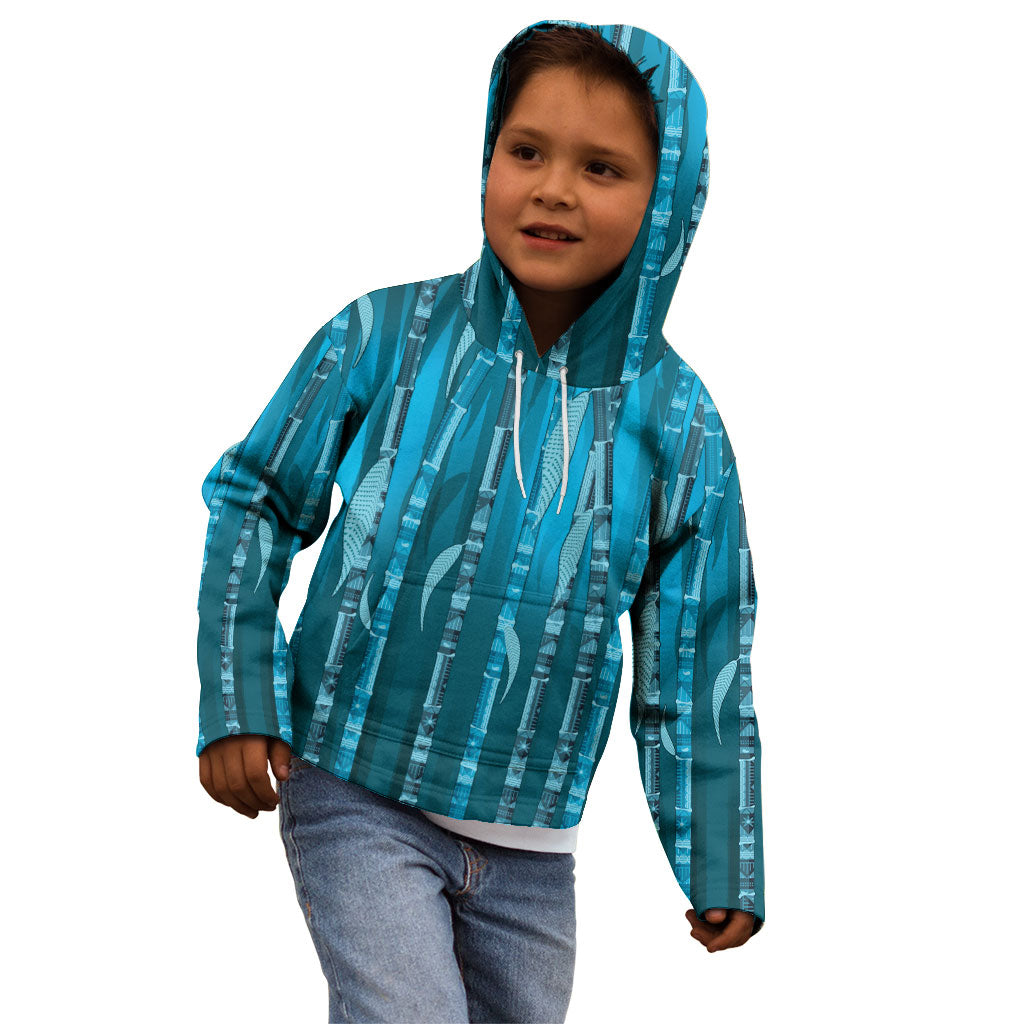 Personalised Fiji Language Week Sugarcane Masi Kid Hoodie Blue Tapa Tribal Pattern