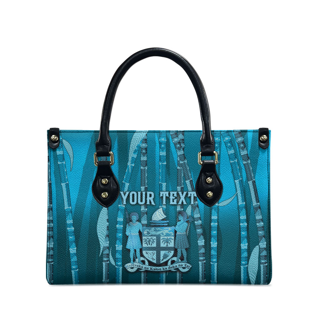 Personalised Fiji Language Week Sugarcane Masi Leather Bag Blue Tapa Tribal Pattern