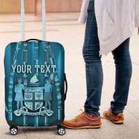 Personalised Fiji Language Week Sugarcane Masi Luggage Cover Blue Tapa Tribal Pattern