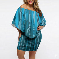 Personalised Fiji Language Week Sugarcane Masi Off Shoulder Short Dress Blue Tapa Tribal Pattern