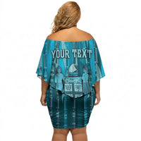 Personalised Fiji Language Week Sugarcane Masi Off Shoulder Short Dress Blue Tapa Tribal Pattern