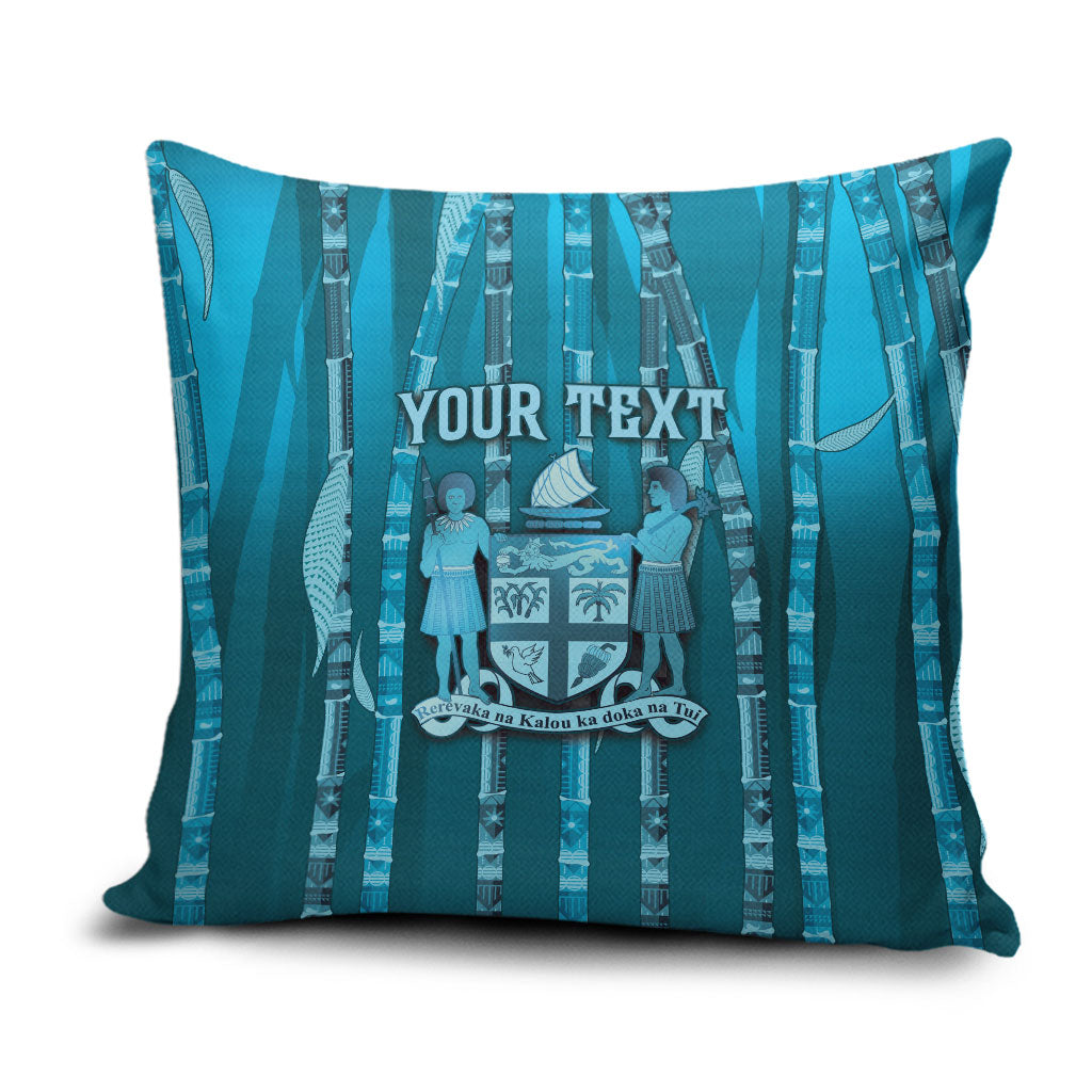 Personalised Fiji Language Week Sugarcane Masi Pillow Cover Blue Tapa Tribal Pattern
