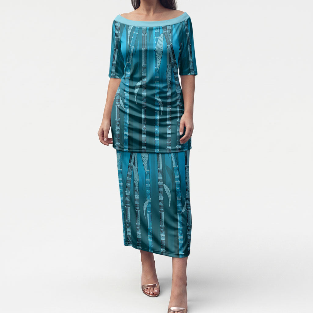Personalised Fiji Language Week Sugarcane Masi Puletasi Blue Tapa Tribal Pattern