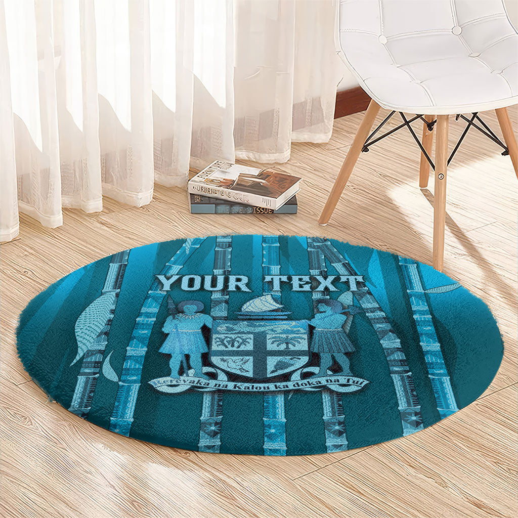 Personalised Fiji Language Week Sugarcane Masi Round Carpet Blue Tapa Tribal Pattern