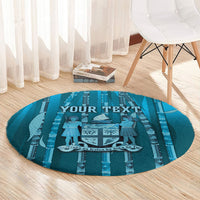 Personalised Fiji Language Week Sugarcane Masi Round Carpet Blue Tapa Tribal Pattern