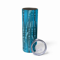 Personalised Fiji Language Week Sugarcane Masi Skinny Tumbler Blue Tapa Tribal Pattern