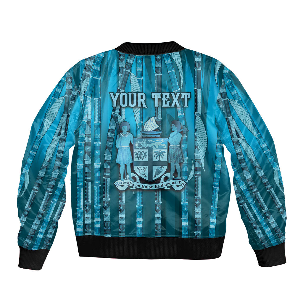 Personalised Fiji Language Week Sugarcane Masi Sleeve Zip Bomber Jacket Blue Tapa Tribal Pattern