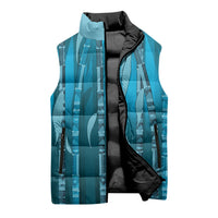 Personalised Fiji Language Week Sugarcane Masi Sleeveless Puffer Jacket Blue Tapa Tribal Pattern