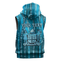 Personalised Fiji Language Week Sugarcane Masi Sleeveless Zip Hoodie Blue Tapa Tribal Pattern