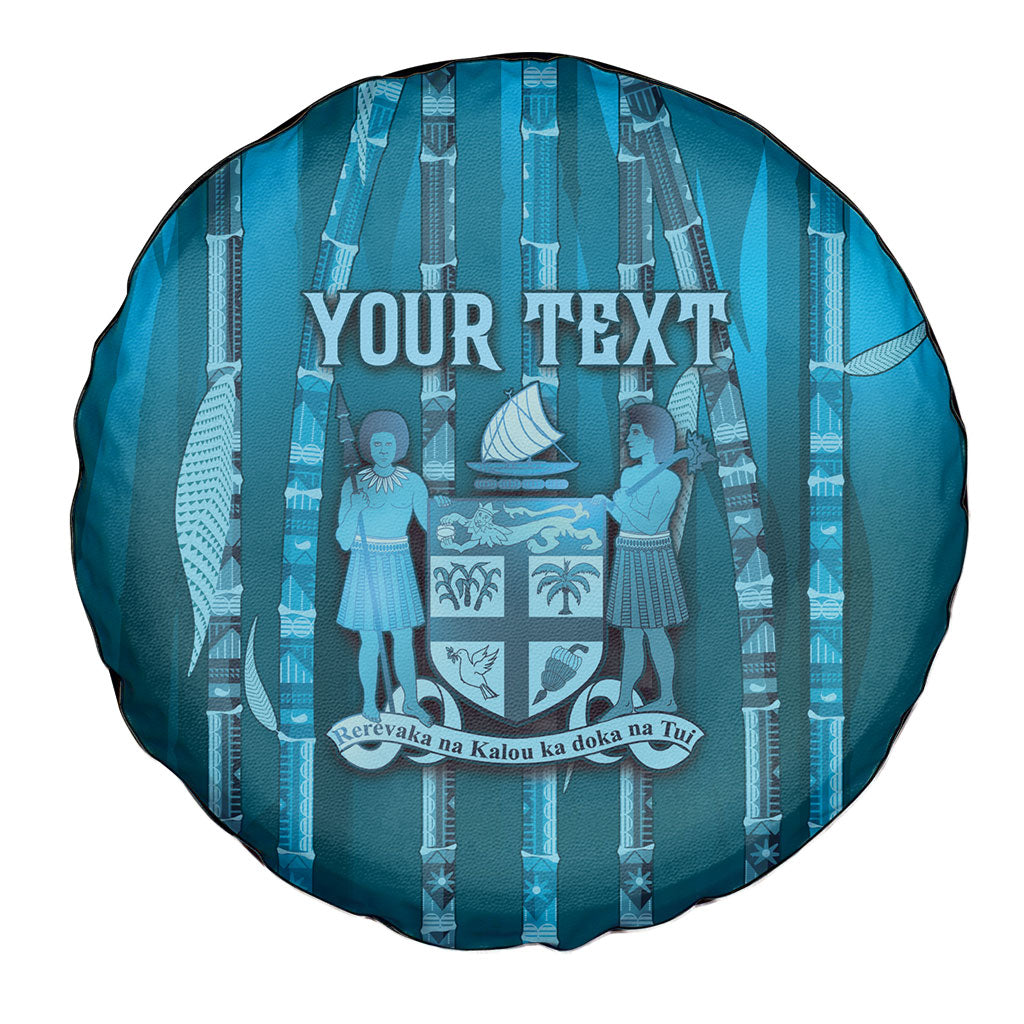 Personalised Fiji Language Week Sugarcane Masi Spare Tire Cover Blue Tapa Tribal Pattern