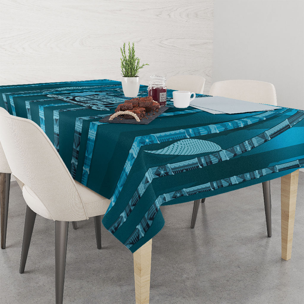 Personalised Fiji Language Week Sugarcane Masi Tablecloth Blue Tapa Tribal Pattern
