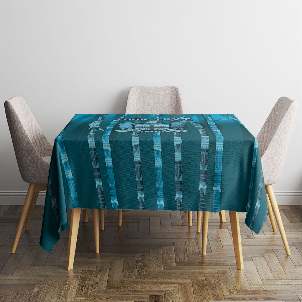 Personalised Fiji Language Week Sugarcane Masi Tablecloth Blue Tapa Tribal Pattern