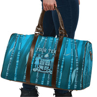 Personalised Fiji Language Week Sugarcane Masi Travel Bag Blue Tapa Tribal Pattern