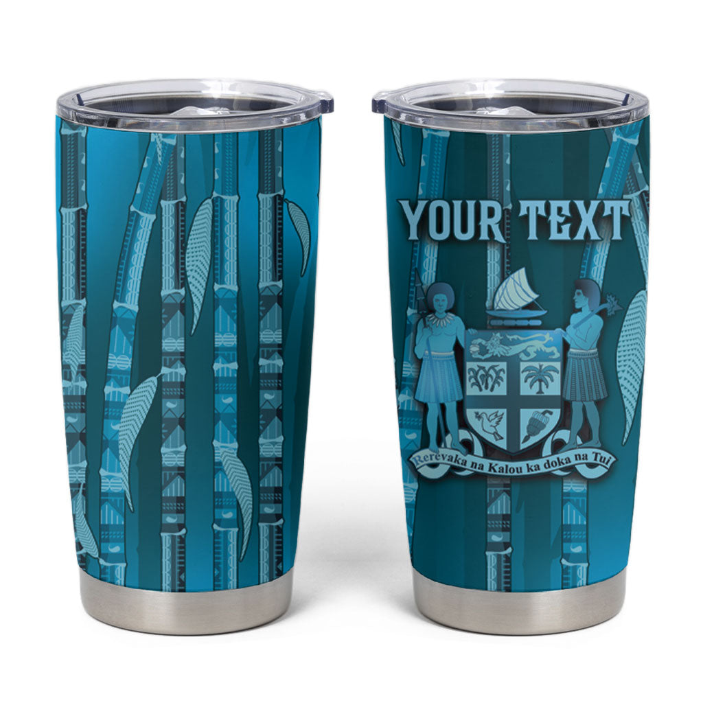 Personalised Fiji Language Week Sugarcane Masi Tumbler Cup Blue Tapa Tribal Pattern
