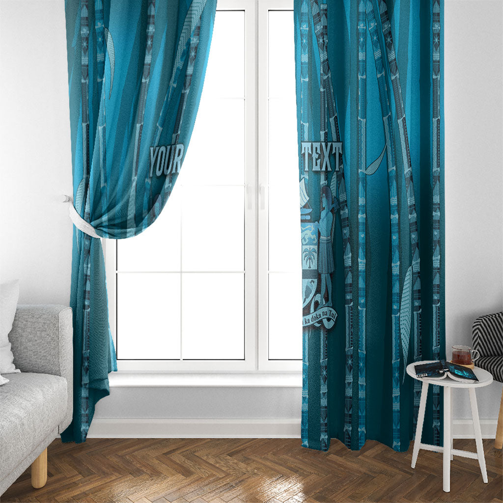 Personalised Fiji Language Week Sugarcane Masi Window Curtain Blue Tapa Tribal Pattern