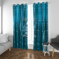 Personalised Fiji Language Week Sugarcane Masi Window Curtain Blue Tapa Tribal Pattern
