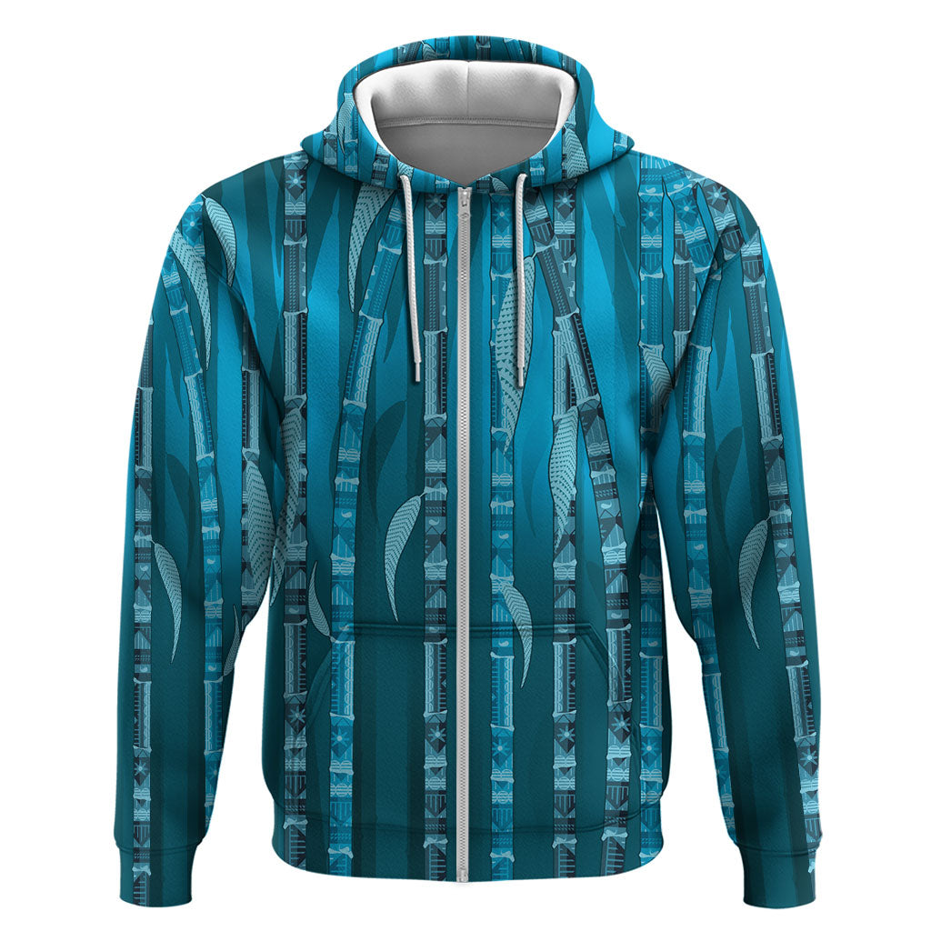 Personalised Fiji Language Week Sugarcane Masi Zip Hoodie Blue Tapa Tribal Pattern DT05 Zip Hoodie Blue - Polynesian Pride