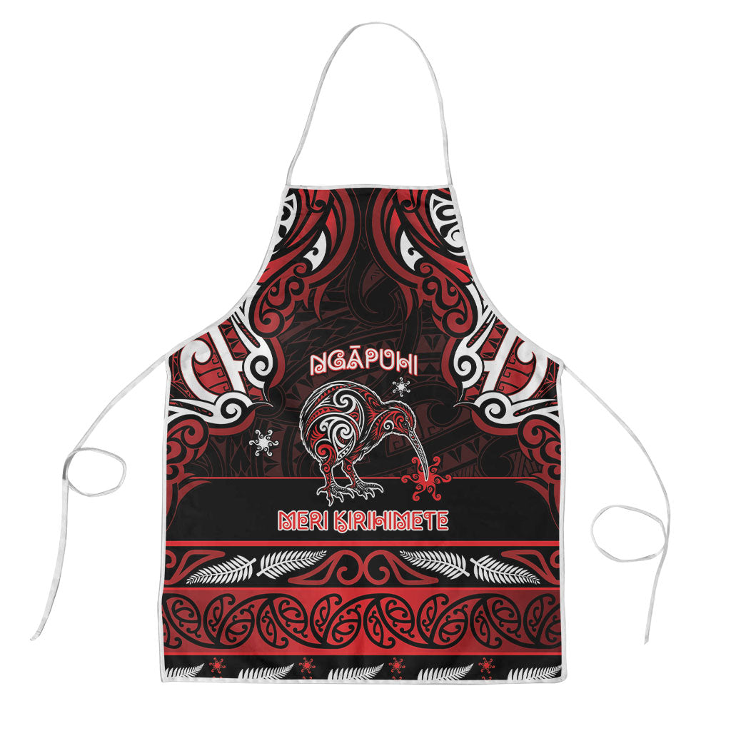Ngapuhi Aotearoa Meri Kirihimete Apron Maori Kiwi Bird Silver Fern Koru Pattern DT05 Red - Polynesian Pride