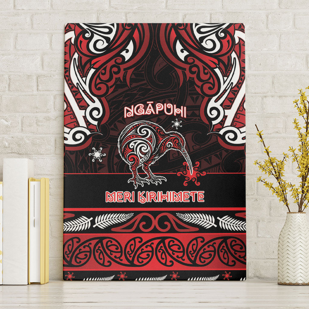 Ngapuhi Aotearoa Meri Kirihimete Canvas Wall Art Maori Kiwi Bird Silver Fern Koru Pattern DT05 Without Frame Red - Polynesian Pride