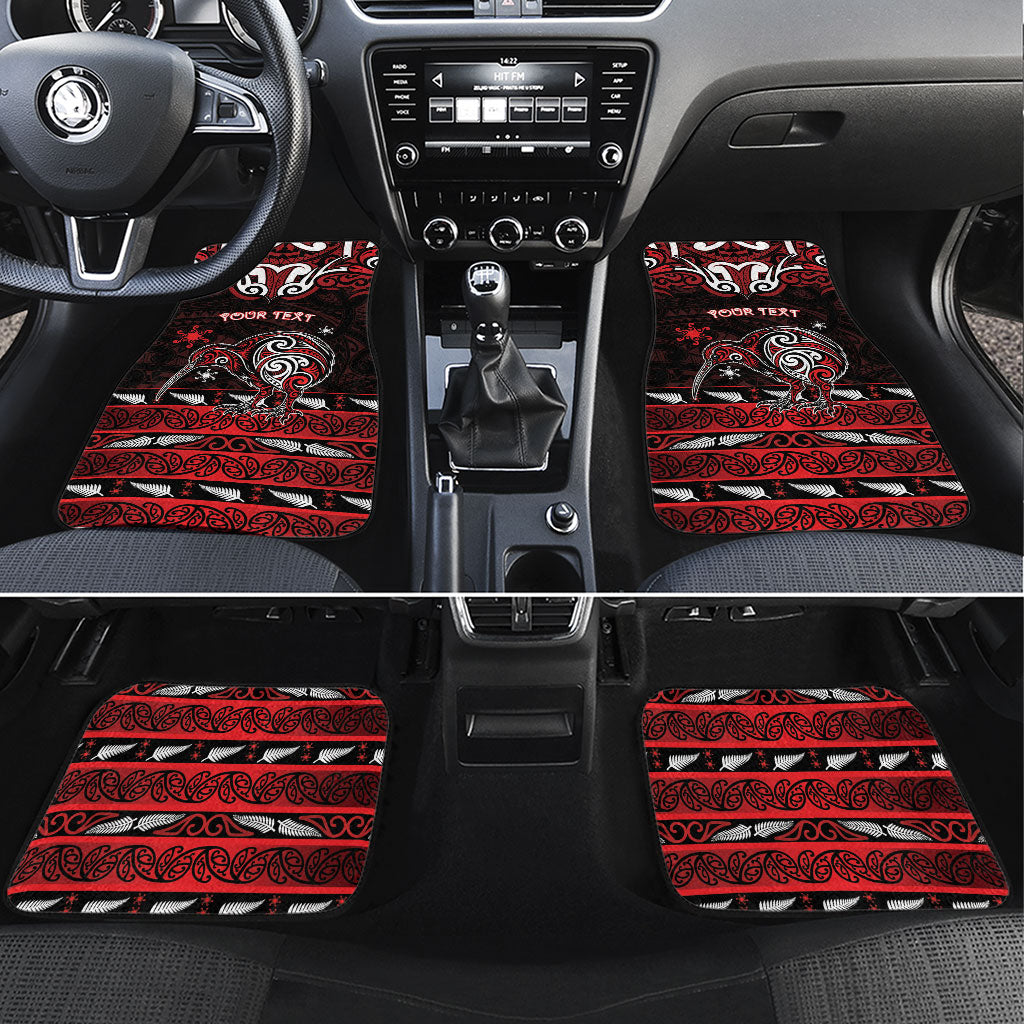 Personalised Ngapuhi Aotearoa Meri Kirihimete Car Mats Maori Kiwi Bird Silver Fern Koru Pattern DT05 Set 4pcs Red - Polynesian Pride