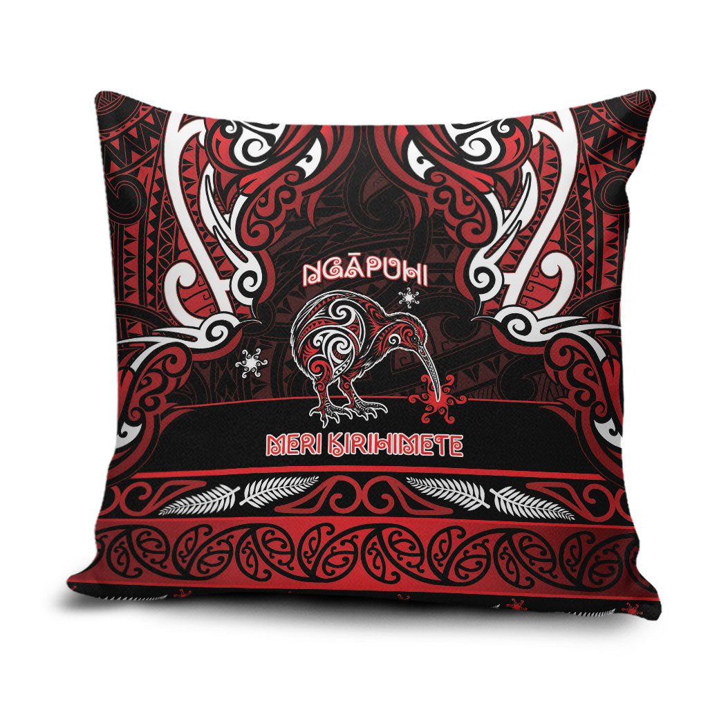 Ngapuhi Aotearoa Meri Kirihimete Pillow Cover Maori Kiwi Bird Silver Fern Koru Pattern DT05 Red - Polynesian Pride