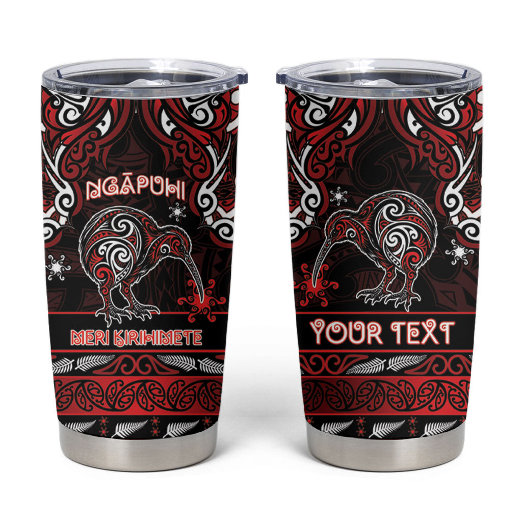 Personalised Ngapuhi Aotearoa Meri Kirihimete Tumbler Cup Maori Kiwi Bird Silver Fern Koru Pattern DT05 Red - Polynesian Pride