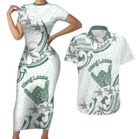 Aloha Hawaii Shaka Couples Matching Short Sleeve Bodycon Dress and Hawaiian Shirt Hang Loose Mint Version - Polynesian Pride