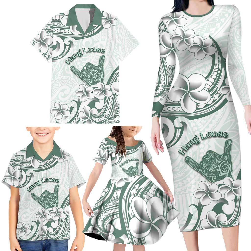 Aloha Hawaii Shaka Family Matching Long Sleeve Bodycon Dress and Hawaiian Shirt Hang Loose Mint Version DT05 - Polynesian Pride