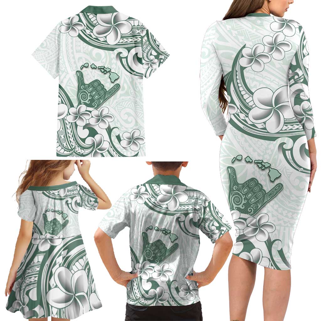 Aloha Hawaii Shaka Family Matching Long Sleeve Bodycon Dress and Hawaiian Shirt Hang Loose Mint Version DT05 - Polynesian Pride
