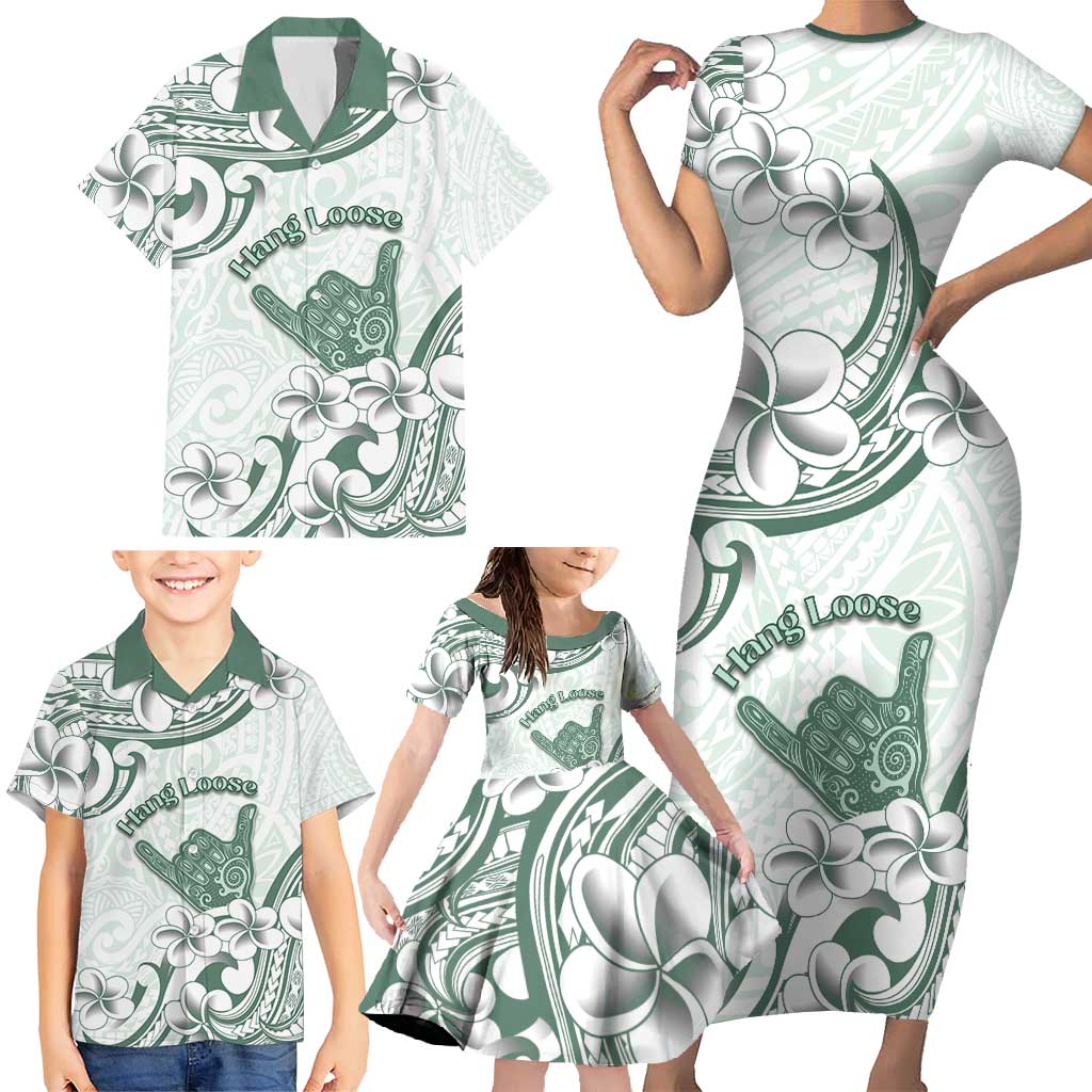 Aloha Hawaii Shaka Family Matching Short Sleeve Bodycon Dress and Hawaiian Shirt Hang Loose Mint Version DT05 - Polynesian Pride
