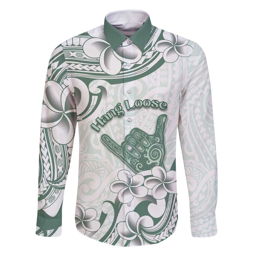 Aloha Hawaii Shaka Family Matching Short Sleeve Bodycon Dress and Hawaiian Shirt Hang Loose Mint Version DT05 Dad's Shirt - Long Sleeve Mint - Polynesian Pride