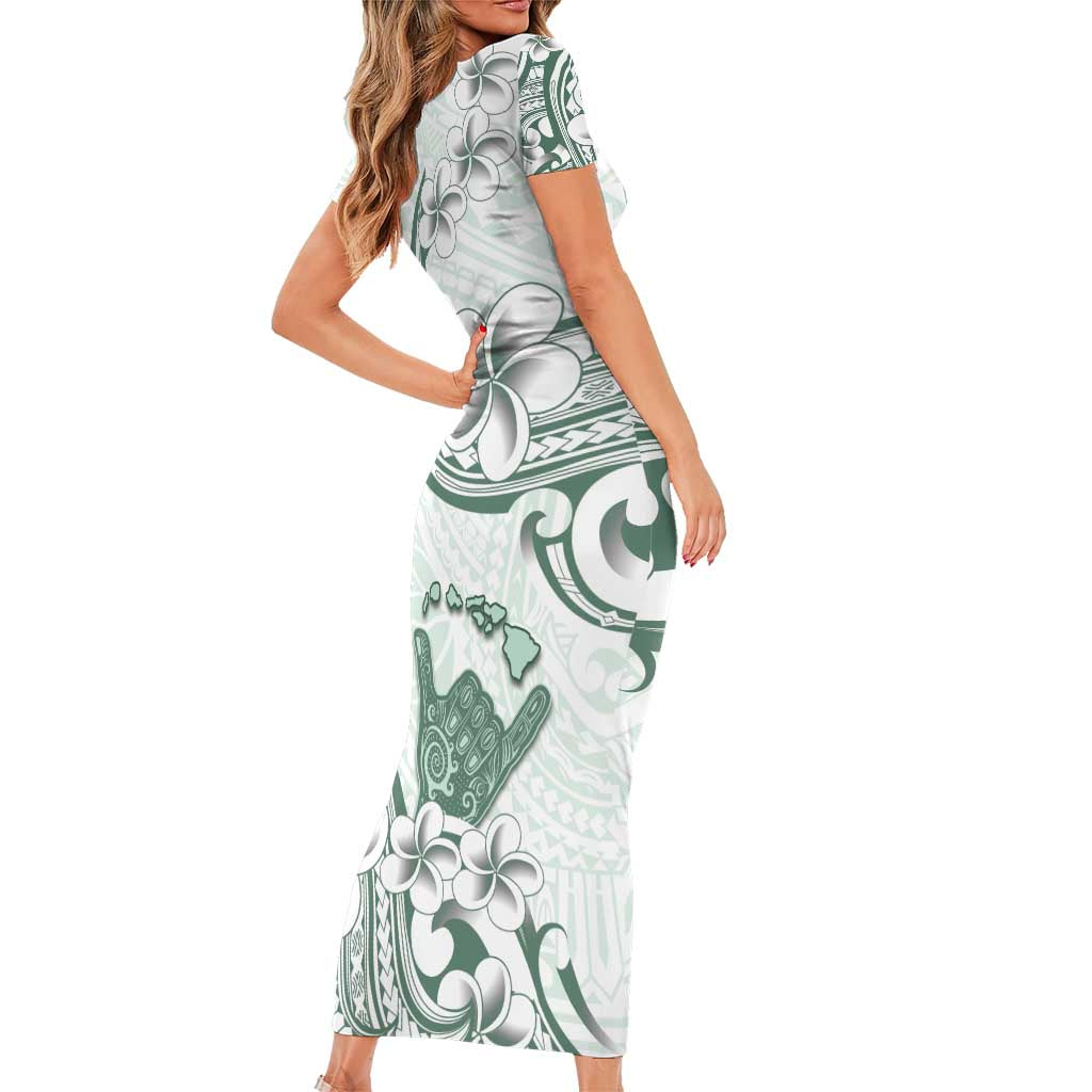 Aloha Hawaii Shaka Family Matching Short Sleeve Bodycon Dress and Hawaiian Shirt Hang Loose Mint Version DT05 - Polynesian Pride