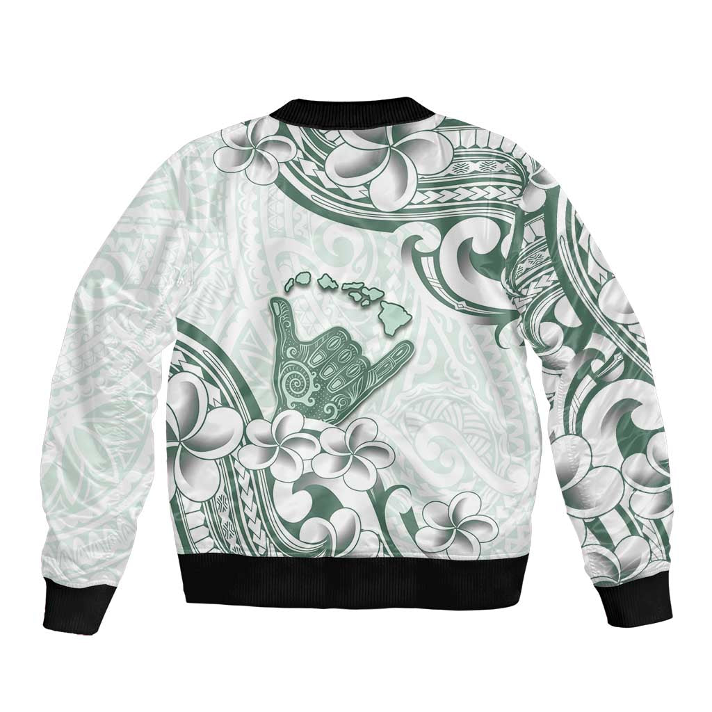 Aloha Hawaii Shaka Sleeve Zip Bomber Jacket Hang Loose Mint Version - Polynesian Pride