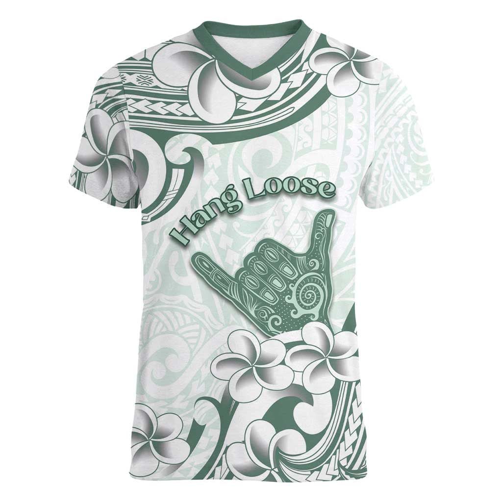 Aloha Hawaii Shaka Women V-Neck T-Shirt Hang Loose Mint Version - Polynesian Pride