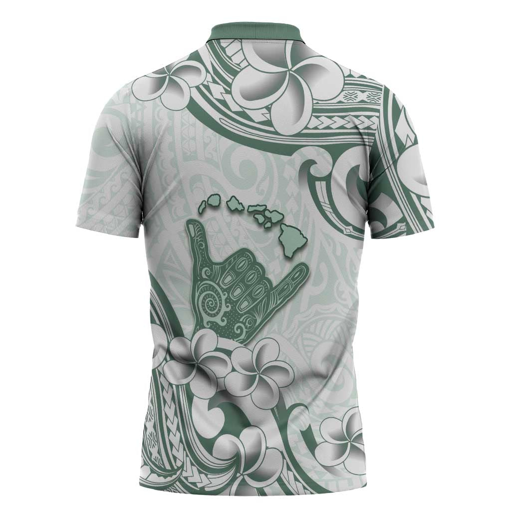 Aloha Hawaii Shaka Zipper Polo Shirt Hang Loose Mint Version - Polynesian Pride