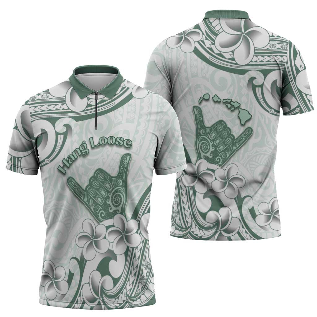 Aloha Hawaii Shaka Zipper Polo Shirt Hang Loose Mint Version - Polynesian Pride
