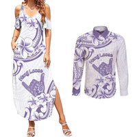 Aloha Hawaii Shaka Couples Matching Summer Maxi Dress and Long Sleeve Button Shirt Hang Loose Purple Version - Polynesian Pride