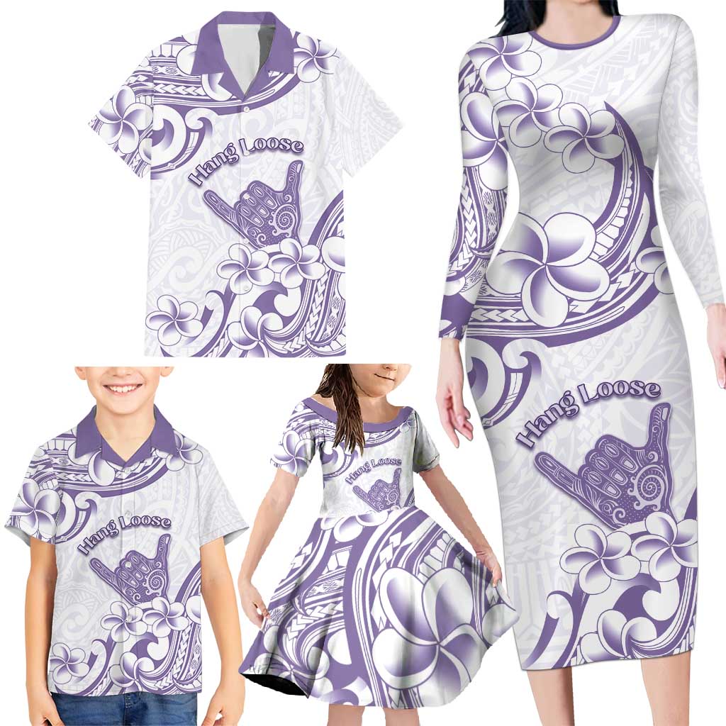 Aloha Hawaii Shaka Family Matching Long Sleeve Bodycon Dress and Hawaiian Shirt Hang Loose Purple Version DT05 - Polynesian Pride