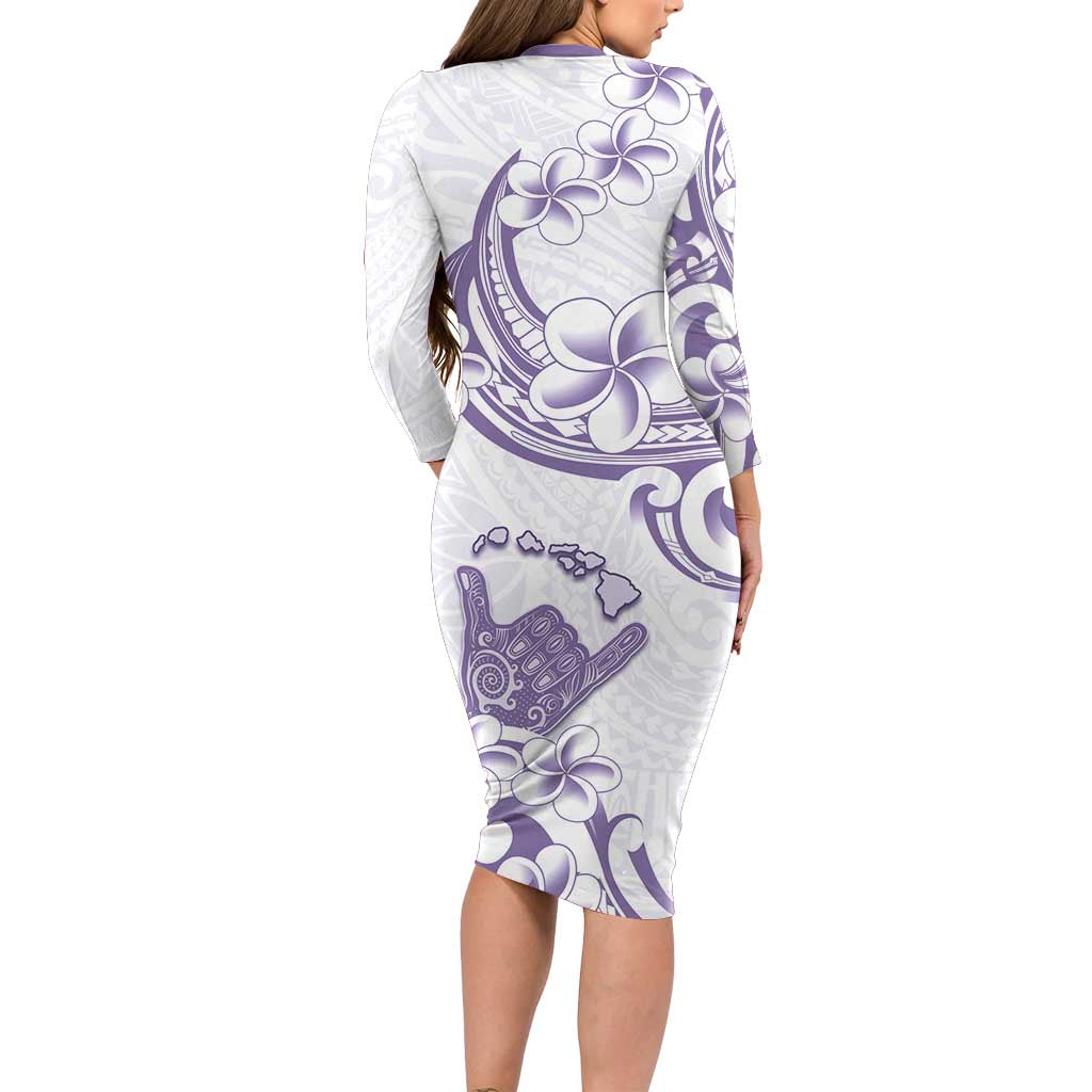 Aloha Hawaii Shaka Family Matching Long Sleeve Bodycon Dress and Hawaiian Shirt Hang Loose Purple Version DT05 - Polynesian Pride