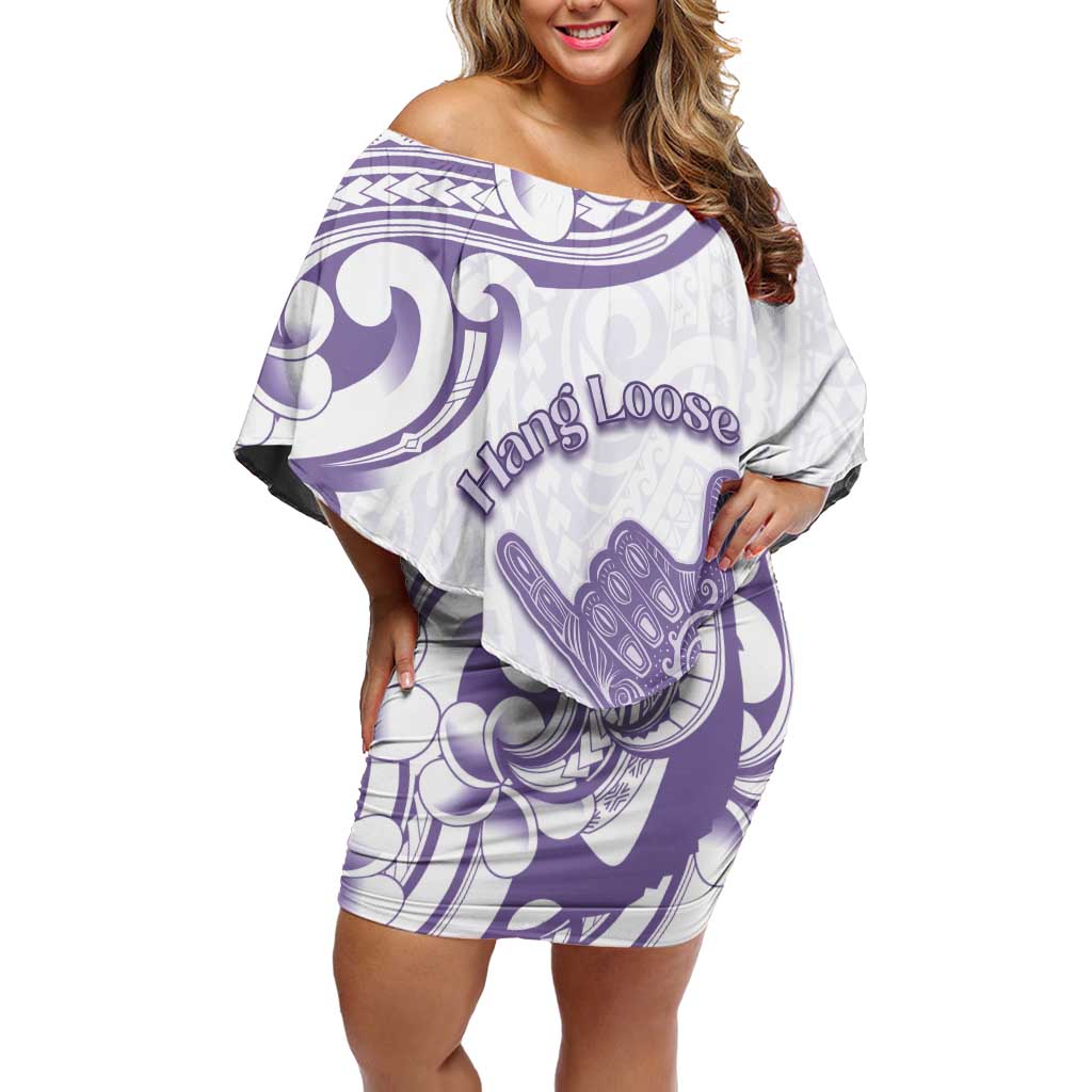 Aloha Hawaii Shaka Off Shoulder Short Dress Hang Loose Purple Version - Polynesian Pride