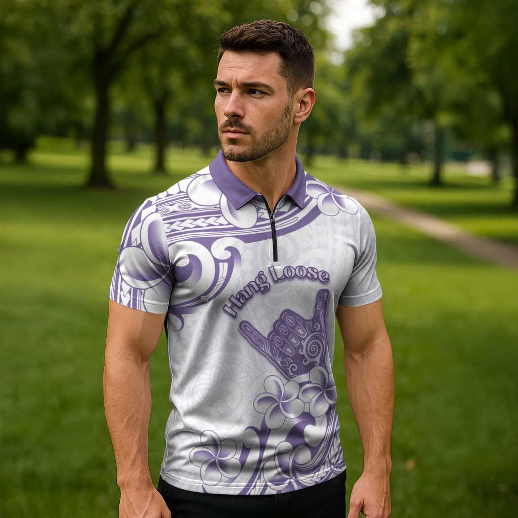 Aloha Hawaii Shaka Zipper Polo Shirt Hang Loose Purple Version - Polynesian Pride